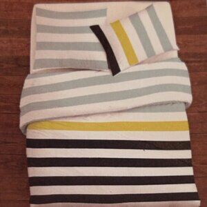 West Elm Duvet Cover Full Queen Double Prep Stripe Rayures BCBG white blue black